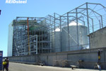 Steel framework encasing grain silos